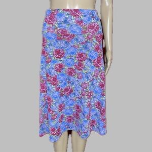 Lovely Lularoe Azure Rose Print Wide Band Circle Skirt Size Large